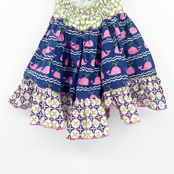 Olive Mae Toddler Girls Whale Gingham Mixed Print Tiered Halter Dress Size 2T - Picture 8 of 9